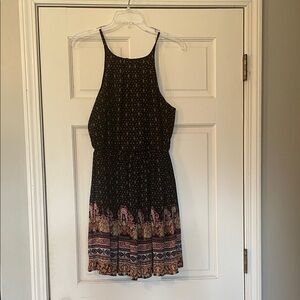 Mi Ami Elegant Black and Pink Patterned Dress Size M